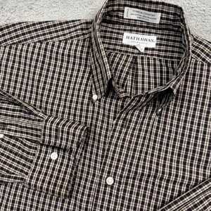 Hathaway Classic Men's Plaid Long Sleeve Shirt Size M‎ 15.5 33 Cotton Poly
